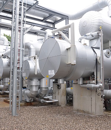 heat exchangers in a geothermal plant. These heat exchangers transfer heat from the geothermal fluid to another circuit