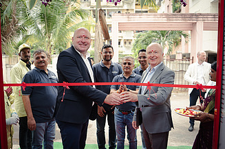 Christian Sadleder and Norbert Hofmann cut the red ribbon in India 